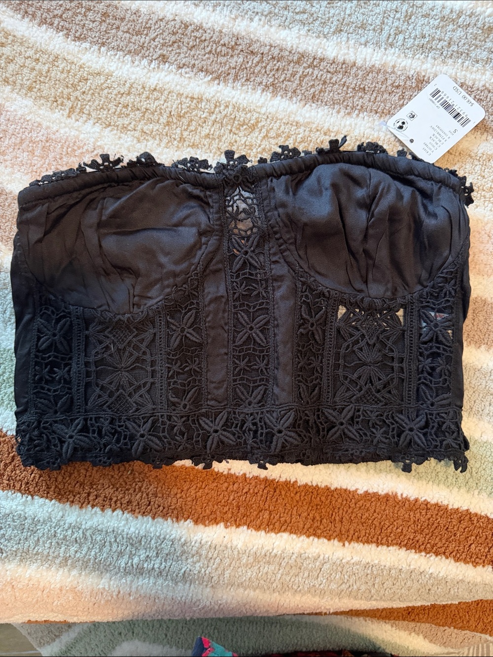 Free People Black Crochet Lace Strapless Crop Top
